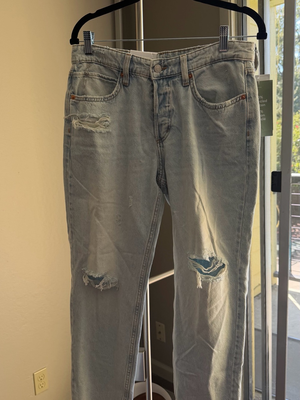 H&M Light Blue Slim Straight Distressed Jeans